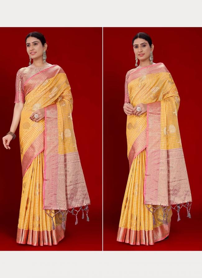 Banarasi Silk Dark Yellow Festival Wear Weaving Saree